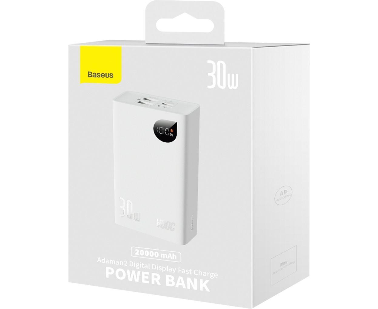 Зовнішній акумулятор Power Bank Baseus Adaman2 Series 30W 20000mHa 3A White/Білий PPAD050002
