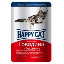 Happy Cat (Хеппі Кет), вологий корм для дорослих котів, яловичина+баранина, 100 г