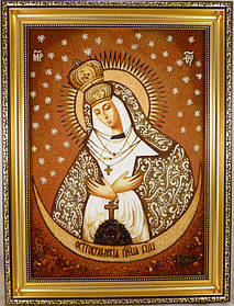 Ікона Божої Матері "Остробрамська" і-151 з бурштину розмір 30*40 см