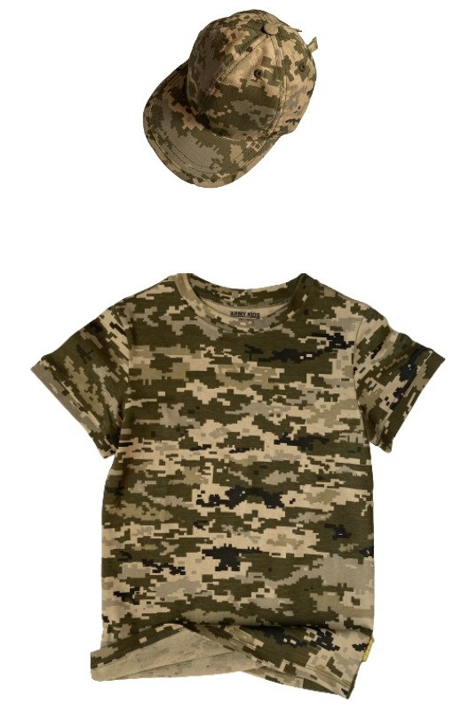 Дитячий камуфляж комплект футболка, кепка ARMY KIDS Скаут Піксель