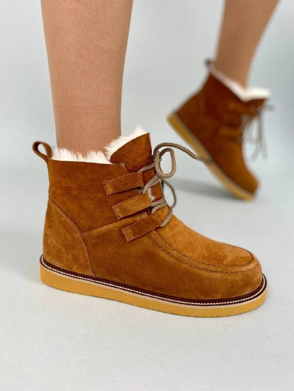 Жіночі зимові уггі ShoesBand Руді натуральні замшеві всередині набивна овчина і дублянка 34 (22 см) (Ѕ7369з)