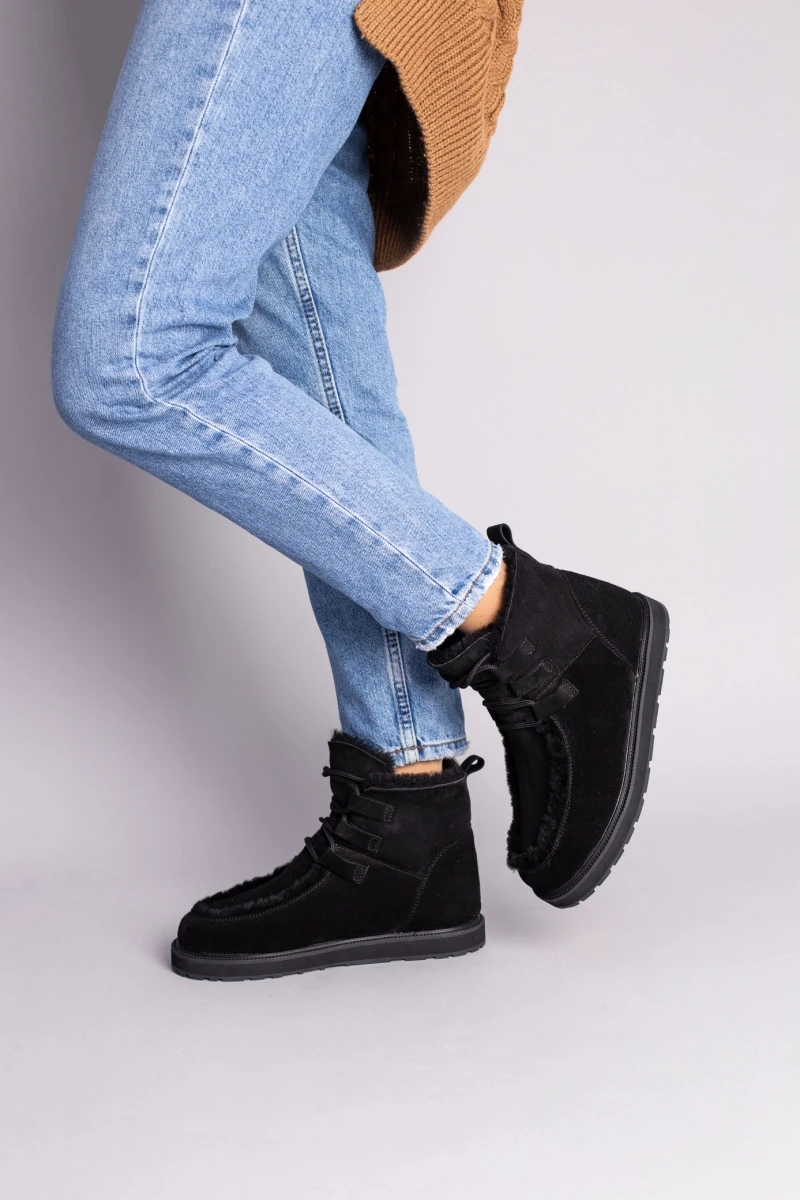 Жіночі зимові уггі ShoesBand Чорні натуральні замшеві всередині набивна овчина, дублянка 34 (22 см) (S73681-3з), фото 1