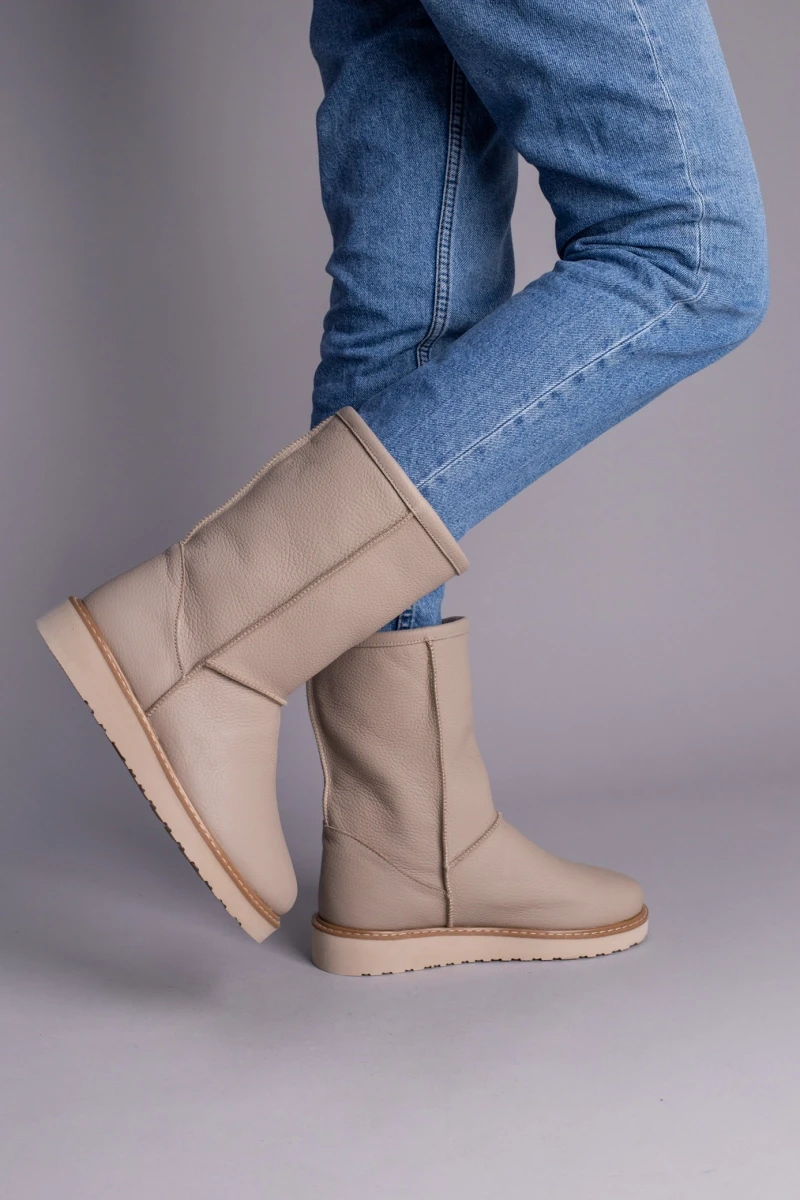 Жіночі зимові уггі ShoesBand Латте натуральні шкіряні флотар на середню/широковатую стопу всередині цигейка 41 (27 см) (S39011-3з), фото 1