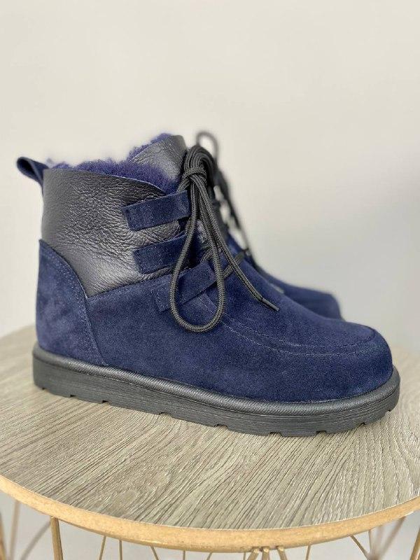 Жіночі зимові уггі ShoesBand Сині натуральні замшеві всередині набивна овчина, дублянка 40 (26-26,5 см) (S73681-4з)