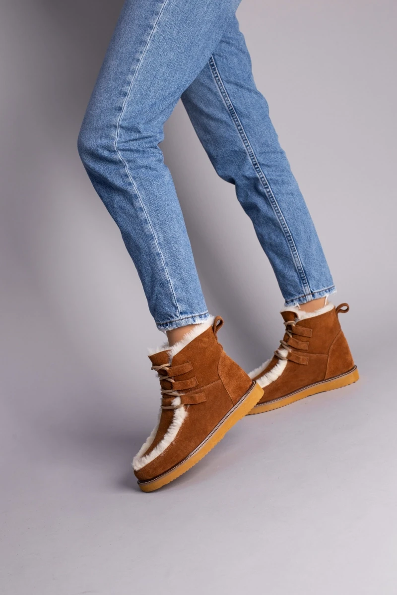 Жіночі зимові уггі ShoesBand Руді натуральні замшеві всередині набивна овчина, дублянка 34 (22 см) (Ѕ73681з)