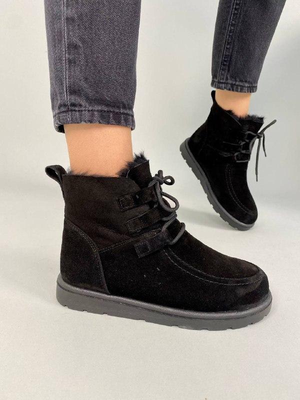 Жіночі зимові уггі ShoesBand Чорні натуральні замшеві всередині набивна овчина і дублянка 39 (25,5 см) (S73691-2з), фото 1