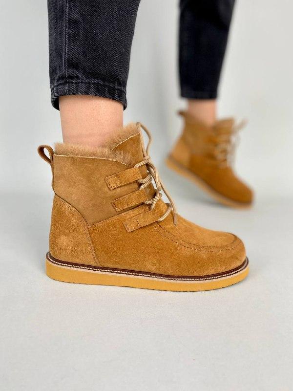 Жіночі зимові уггі ShoesBand Табако натуральні замшеві всередині набивна овчина і дублянка 34 (22 см) (S73691-1з)