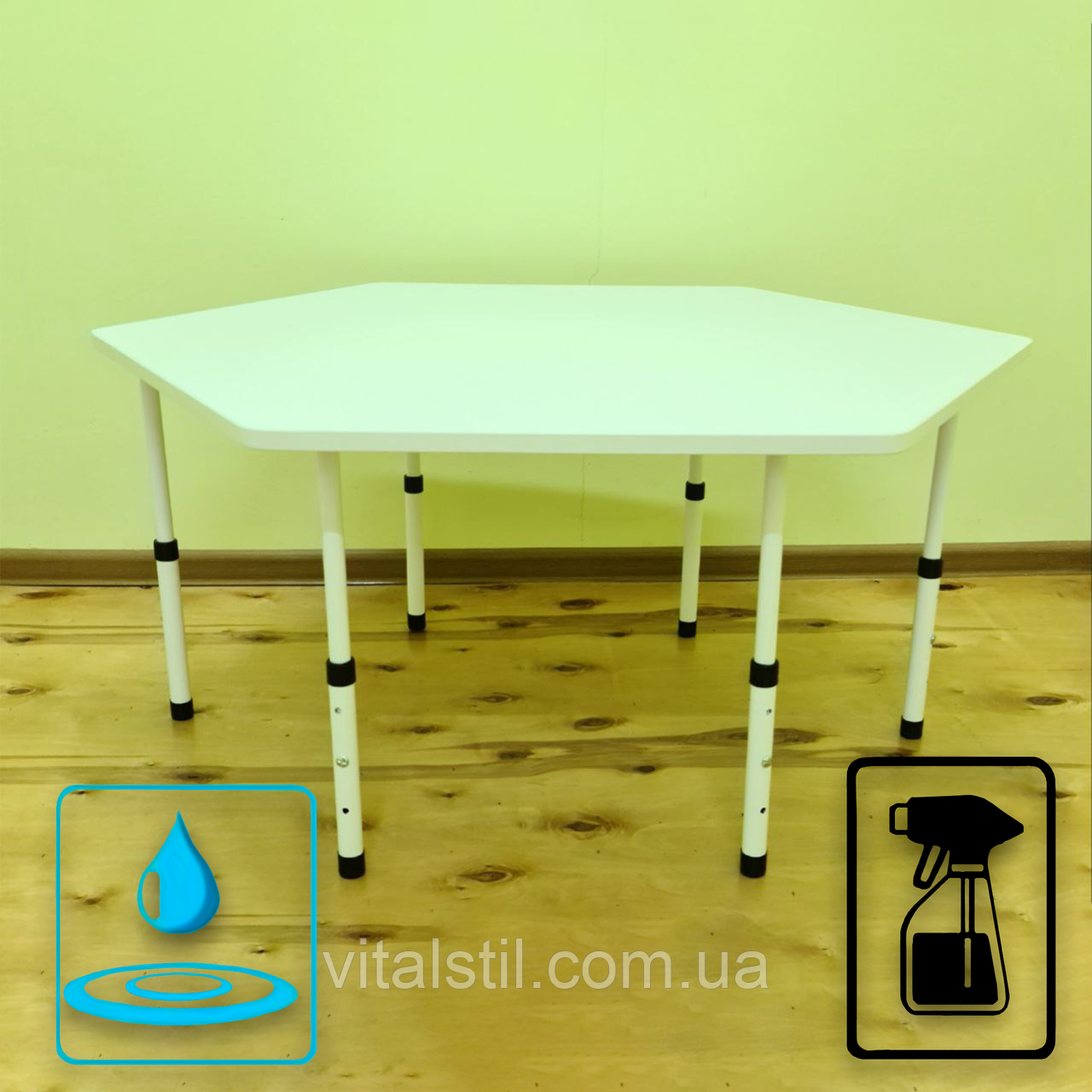 Стіл обідній дитячий шестигранний регульований по висоті 1150*1000 з покриттям пластика hpl, фото 1