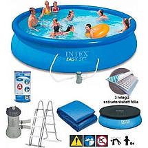 Басейн безкаркасний надувний (457 х 107 см, 12430 л, сходи, фільтр, тент, підстилка) Intex 26166 Синій, фото 3