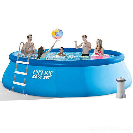 Басейн безкаркасний надувний (457 х 107 см, 12430 л, сходи, фільтр, тент, підстилка) Intex 26166 Синій, фото 1