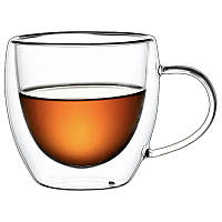 Набор чашек Con Brio СВ-8609-2 90 мл с двойными стенками 2 шт прозрачные стеклянные стаканы с ручками для чая