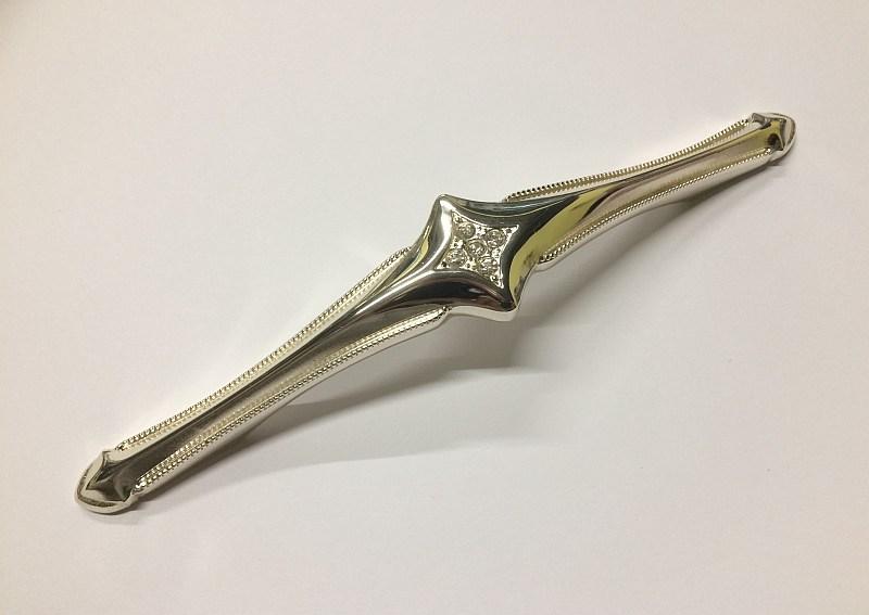 Ручка-скоба сучасна класика з кристалами 162-128-160 Nickel Silver платина 128-160 мм