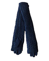 Женские перчатки стрейч длинные+митенка Синие средние