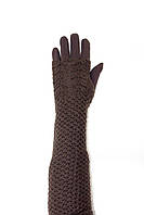 Женские перчатки стрейч длинные+митенка Коричневые