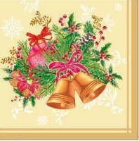 Серветка ТМ "Luxy" 33х33, 3 шари, 18 шт, "Різдвяні дзвони" золото