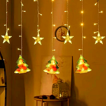 Гірлянда Штора, від мережі 3 м, 100 LED, "Ялинки-Зірки", Теплий білий / Світлодіодна гірлянда на вікно