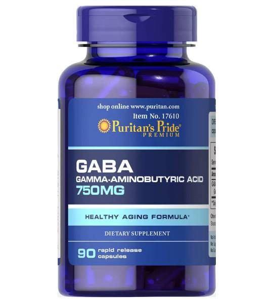ГАМК Гамма-аміномасляна кислота Puritan's Pride GABA (Gamma Aminobutyric Acid) 750 мг 90 капс.