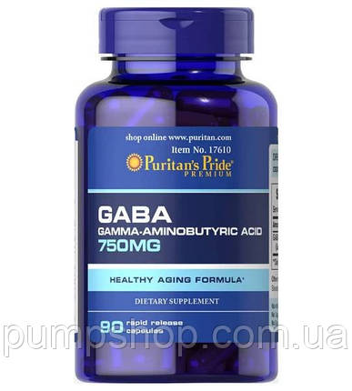 ГАМК Гамма-аміномасляна кислота Puritan's Pride GABA (Gamma Aminobutyric Acid) 750 мг 90 капс., фото 2