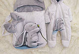Зимовий комбінезон + конверт спальник "Зайчик" для новонароджених, білий з сірим, фото 2