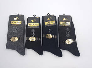 Чоловічі високі шкарпетки тоненька шерсть теплі Hakan однотонні з візерунком розмір 41-45 6 пар/уп мікс