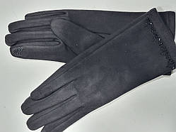 Перчатки з екозамші на флісі з пальчиком для сенсорного екрана довжина 23 см колір-чорний
