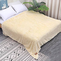 Меховое покрывало на кровать плед травка пушистый полуторка на диван в сумочке 150х200 см желтый кремовый