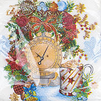 Серветка ТМ "La Fleur" 33х33, 2 шари, 16шт, "Ікебана з годинником"