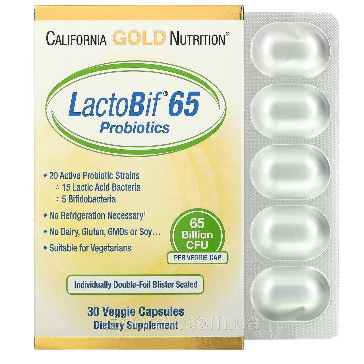 California Gold Nutrition, LactoBif, пробіотики, 65 млрд КУО, 30 капсул