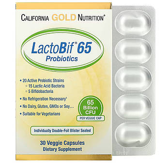 California Gold Nutrition, LactoBif, пробіотики, 65 млрд КУО, 30 капсул