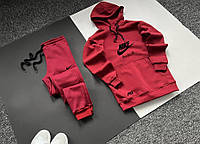 Спортивный костюм мужской Nike зимний на флисе теплый худи и штаны бордовый топ качество