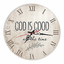 Настінний дерев'яний круглий годинник 30 см "God is Good all the time"
