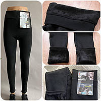 Чорні безшовні термо лосини Алія на щільному хутрі, розмір 48-58