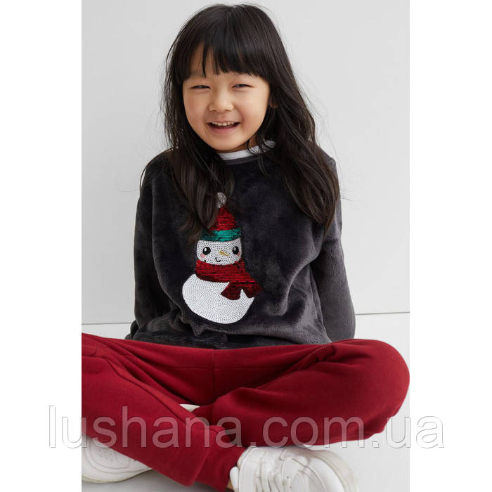 Дитячий флісовий світшот джемпер з паєтками H&M на дівчинку р.110/116 - 4-6 років, фото 1