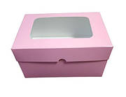 Коробка для 2 капкейків, маффінів, кексів "Рожева" з віконцем, 160*110*85