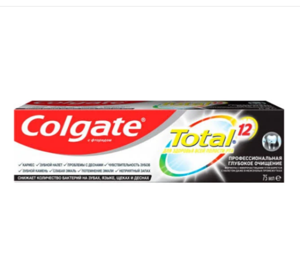 Зубная паста Colgate колгейт антибактериальная Total 12 Профессиональное Глубокое Очищение 75 мл - фото 1 - id-p1728446191
