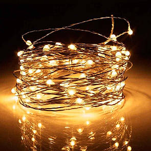 Світлодіодна гірлянда 10 метрів 100 діодів на батарейках "тепле" світло Гнучка гірлянда на батарейках РОСА