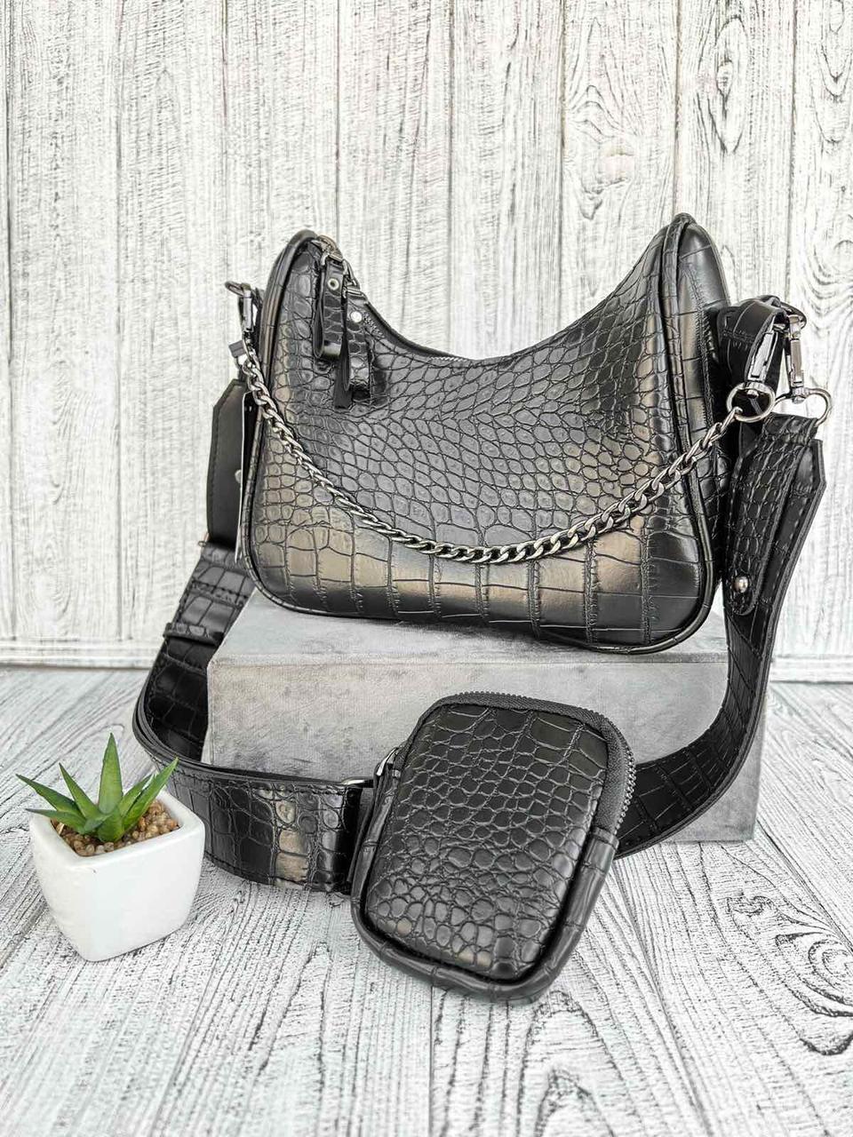 Сумочка жіноча крос-боді під крокодила на блискавці плюс маленький гаманець 24*20 см Nata, фото 1