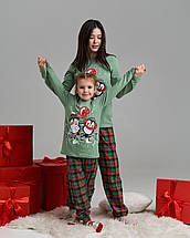 Піжама на дівчинку з брюками к клітинку новорічні пінгвіни Різдвяний настрій Nicoletta Family look95174, фото 3