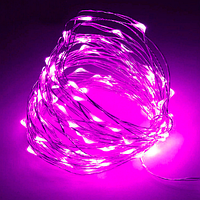 Фиолетовая светодиодная гирлянда роса на батарейках 2м 20 Led пурпурная новогодняя проволочная нить лед розова