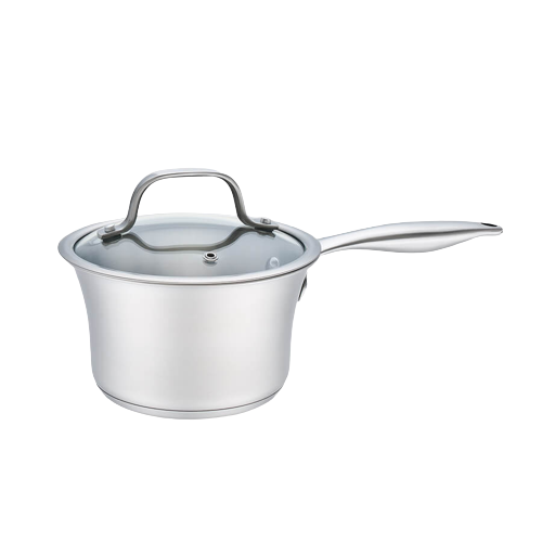 Ківш Maestro MR-3505-16S із нержавіючої сталі зі скляною кришкою 1.25 л (16 см) | Сотейник Маестро