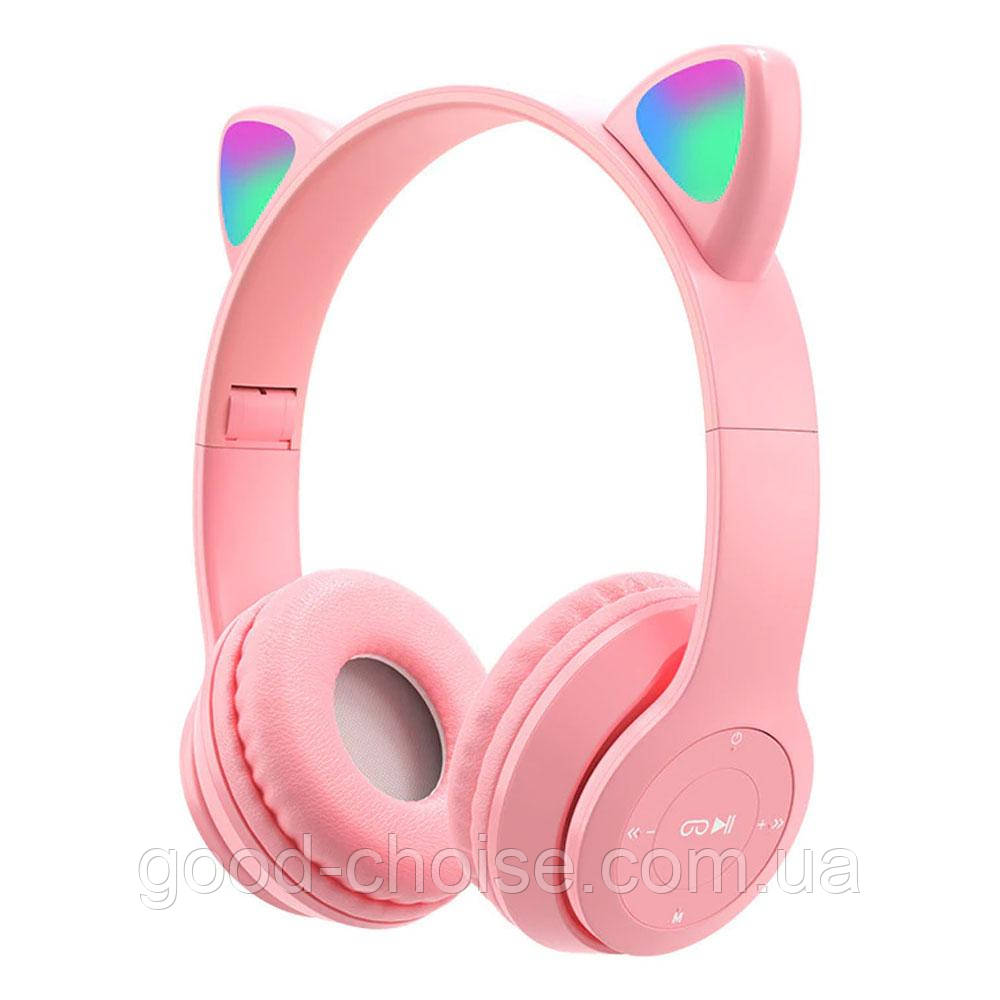 Бездротові Bluetooth навушники з котячими вушками та підсвічуванням Cat Miu Star P47 Рожеві / Дитячі навушники, фото 1