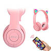 Бездротові Bluetooth навушники з котячими вушками та підсвічуванням Cat Miu Star P47 Рожеві / Дитячі навушники, фото 4