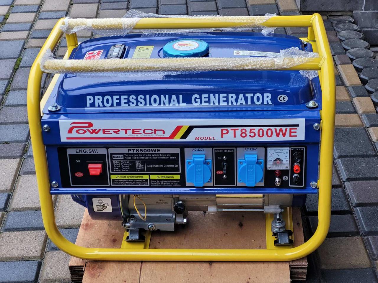 Бензиновий Генератор Powertech PT8500WE однофазний 2,7 –3,0 кВт, фото 1