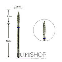 Фреза для маникюра TUFI profi PREMIUM алмазная торнадо пуля 263 021LXВ 2,1 мм синяя насечка (0132368)