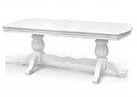 Большой деревянный раскладной стол Цезарь на двух резных ногах, белый 200-240х100 см