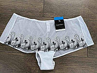 1, Кружевные прозрачные белые трусики шортики черные с вышивкой boybrief Ellen Tracy Оригинал Размер XL