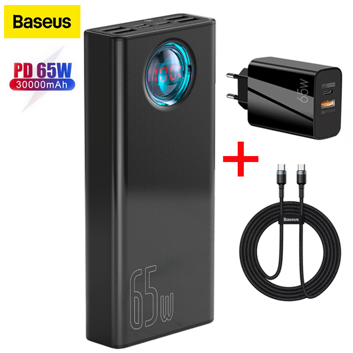Мощный Повербанк для Ноутбука Baseus 65W 30000mAh, Amblight + Блок ...
