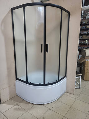 Душова кабіна 90х90х190 см на глибокому піддоні, матове скло, профіль чорний, фото 1