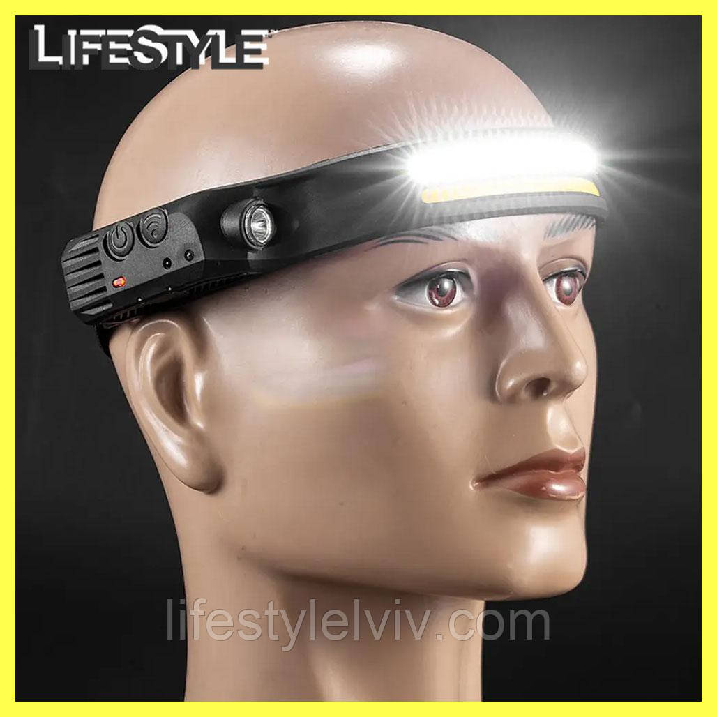 Гнучкий світлодіодний ліхтар з акумулятором USB + датчик руху / Налобний ліхтар, фото 1