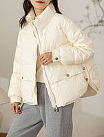 Женский пуховик, натуральный пух, молочного цвета, в комплекте жилетка на натуральном пуху
